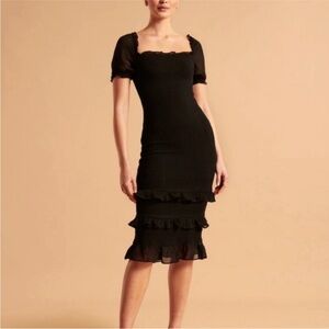 Abercrombie & Fitch Black Midi Dress with Ruffle Details